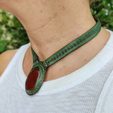 Boho Handcrafted Genuine Vegetal Leather Choker with Red Agate Stone-Unisex Gift Fashion Jewelry with Natural Stone