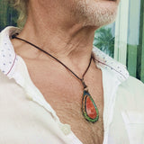 Boho Handcrafted Genuine Vegetal Leather Necklace with Red Agate Stone-Unique Lifestyle Gift Unisex Fashion Jewelry