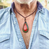 Boho Handcrafted Genuine Vegetal Leather Necklace with Red Agate Stone-Unique Lifestyle Gift Unisex Fashion Jewelry