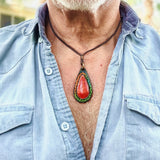 Boho Handcrafted Genuine Vegetal Leather Necklace with Red Agate Stone-Unique Lifestyle Gift Unisex Fashion Jewelry