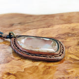 Boho Handcrafted Vegetal Leather Necklace with Brown Agate Setting - Quality Unisex Gift Fashion Jewelery