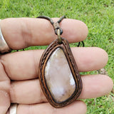 Boho Handcrafted Vegetal Leather Necklace with Brown Agate Setting - Quality Unisex Gift Fashion Jewelery