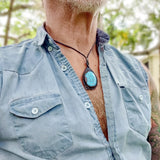 Handcrafted Genuine Brown Vegetal Leather Necklace with Firuze Stone setting-Unique Lifestyle Gift Unisex Fashion Leather Jewelry