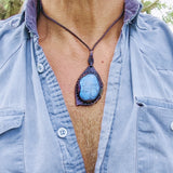 Handcrafted Genuine Brown Vegetal Leather Necklace with Firuze Stone setting-Unique Lifestyle Gift Unisex Fashion Leather Jewelry