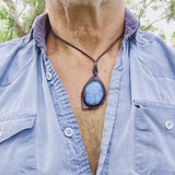 Handcrafted Genuine Brown Vegetal Leather Necklace with Firuze Stone setting-Unique Lifestyle Gift Unisex Fashion Leather Jewelry