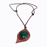 Boho Handcrafted Genuine Leather Necklace with Green Agate Stone Setting - Quality Unisex Gift Fashion Leather Jewelery