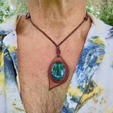Boho Handcrafted Genuine Leather Necklace with Green Agate Stone Setting - Quality Unisex Gift Fashion Leather Jewelery