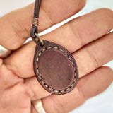 Boho Handcrafted Genuine Leather Necklace with Black Agate with White Stripes Setting-Unique Gift Unisex Fashion Leather Jewelry