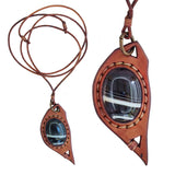 Bohemian Handcrafted Genuine Vegetal Leather Necklace with Black Agate Stone-Lifestyle Unique Gift Unisex Fashion Leather Jewelry