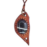 Bohemian Handcrafted Genuine Vegetal Leather Necklace with Black Agate Stone-Lifestyle Unique Gift Unisex Fashion Leather Jewelry