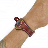 Handcrafted Genuine Brown Vegetal Leather Cuff with Purple Agate Stone Setting-Lifestyle Unique Gift Fashion Jewelry Bracelet-Bangle