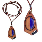 Bohemian Handcrafted Genuine Vegetal Brown Leather Necklace with Blue Cat Eye Stone-Lifestyle Unique Gift Unisex Fashion Leather Jewelry