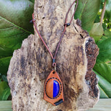 Bohemian Handcrafted Genuine Vegetal Brown Leather Necklace with Blue Cat Eye Stone-Lifestyle Unique Gift Unisex Fashion Leather Jewelry