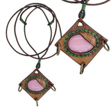 Bohemian Handcrafted Genuine Vegetal Brown Leather Necklace with Pink Cat Eye Stone-Lifestyle Unique Gift Unisex Fashion Leather Jewelry
