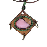Bohemian Handcrafted Genuine Vegetal Brown Leather Necklace with Pink Cat Eye Stone-Lifestyle Unique Gift Unisex Fashion Leather Jewelry