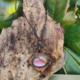 Bohemian Handcrafted Genuine Vegetal Brown Leather Necklace with Pink Cat Eye Stone-Lifestyle Unique Gift Unisex Fashion Leather Jewelry