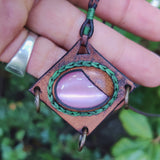 Bohemian Handcrafted Genuine Vegetal Brown Leather Necklace with Pink Cat Eye Stone-Lifestyle Unique Gift Unisex Fashion Leather Jewelry
