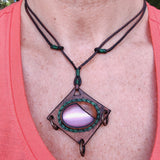 Bohemian Handcrafted Genuine Vegetal Brown Leather Necklace with Pink Cat Eye Stone-Lifestyle Unique Gift Unisex Fashion Leather Jewelry