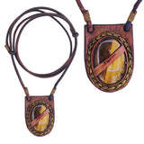 Bohemian Handcrafted Brown Vegetal Leather Necklace with Tiger Eye Stone setting - Quality Unisex Gift Fashion Leather Jewelry