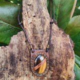 Bohemian Handcrafted Brown Vegetal Leather Necklace with Tiger Eye Stone setting - Quality Unisex Gift Fashion Leather Jewelry