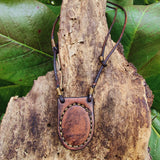 Bohemian Handcrafted Brown Vegetal Leather Necklace with Tiger Eye Stone setting - Quality Unisex Gift Fashion Leather Jewelry