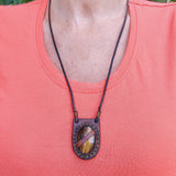 Bohemian Handcrafted Brown Vegetal Leather Necklace with Tiger Eye Stone setting - Quality Unisex Gift Fashion Leather Jewelry