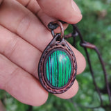 Handcrafted Genuine Brown Vegetal Leather Necklace with Malachite Stone setting-Unique Lifestyle Gift Unisex Fashion Leather Jewelry