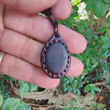 Handcrafted Genuine Brown Vegetal Leather Necklace with Malachite Stone setting-Unique Lifestyle Gift Unisex Fashion Leather Jewelry