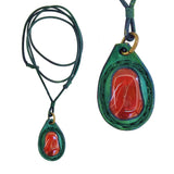 Bohemian Handcrafted Genuine Vegetal Green Leather Necklace with Red Agate Stone-Unique Lifestyle Gift Unisex Fashion Jewelry