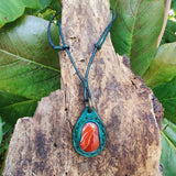 Bohemian Handcrafted Genuine Vegetal Green Leather Necklace with Red Agate Stone-Unique Lifestyle Gift Unisex Fashion Jewelry
