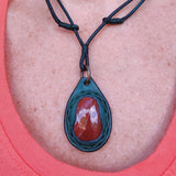 Bohemian Handcrafted Genuine Vegetal Green Leather Necklace with Red Agate Stone-Unique Lifestyle Gift Unisex Fashion Jewelry