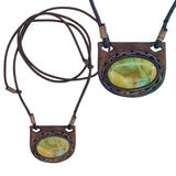Bohemian Genuine Brown Vegetal Leather Necklace with Picasso Jasper setting-Unique Lifestyle Gift Unisex Fashion Leather Jewelry
