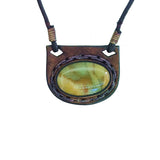Bohemian Genuine Brown Vegetal Leather Necklace with Picasso Jasper setting-Unique Lifestyle Gift Unisex Fashion Leather Jewelry