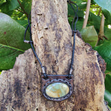 Bohemian Genuine Brown Vegetal Leather Necklace with Picasso Jasper setting-Unique Lifestyle Gift Unisex Fashion Leather Jewelry