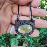Bohemian Genuine Brown Vegetal Leather Necklace with Picasso Jasper setting-Unique Lifestyle Gift Unisex Fashion Leather Jewelry