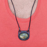Bohemian Genuine Brown Vegetal Leather Necklace with Picasso Jasper setting-Unique Lifestyle Gift Unisex Fashion Leather Jewelry