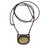 Bohemian Genuine Brown Vegetal Leather Necklace with Picasso Jasper setting-Unique Lifestyle Gift Unisex Fashion Leather Jewelry