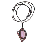 Bohemian Handcrafted Genuine Vegetal Brown Leather Necklace with Pink Cat Eye Stone-Lifestyle Unique Gift Unisex Fashion Leather Jewelry