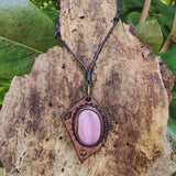 Bohemian Handcrafted Genuine Vegetal Brown Leather Necklace with Pink Cat Eye Stone-Lifestyle Unique Gift Unisex Fashion Leather Jewelry