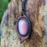 Bohemian Handcrafted Genuine Vegetal Brown Leather Necklace with Pink Cat Eye Stone-Lifestyle Unique Gift Unisex Fashion Leather Jewelry