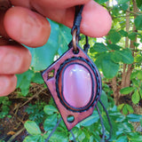 Bohemian Handcrafted Genuine Vegetal Brown Leather Necklace with Pink Cat Eye Stone-Lifestyle Unique Gift Unisex Fashion Leather Jewelry