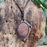 Bohemian Handcrafted Genuine Vegetal Brown Leather Necklace with Pink Cat Eye Stone-Lifestyle Unique Gift Unisex Fashion Leather Jewelry