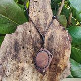 Bohemian Handcrafted Genuine Vegetal Brown Leather Necklace with Pink Cat Eye Stone-Lifestyle Unique Gift Unisex Fashion Leather Jewelry