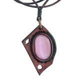 Bohemian Handcrafted Genuine Vegetal Brown Leather Necklace with Pink Cat Eye Stone-Lifestyle Unique Gift Unisex Fashion Leather Jewelry
