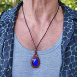 Bohemian Handcrafted Genuine Vegetal Brown Leather Necklace with Blue Cat Eye Stone-Lifestyle Unique Gift Unisex Fashion Leather Jewelry