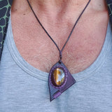 Bohemian Handcrafted Vegetal Leather Necklace with Tiger Eye Stone setting - Quality Unisex Gift Fashion Leather Jewelry