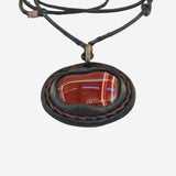 Boho Handcrafted Genuine Vegetal Black Leather Necklace with Red Agate Stone-Unique Lifestyle Gift Unisex Fashion Jewelry