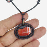 Boho Handcrafted Genuine Vegetal Black Leather Necklace with Red Agate Stone-Unique Lifestyle Gift Unisex Fashion Jewelry