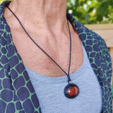 Boho Handcrafted Genuine Vegetal Black Leather Necklace with Red Agate Stone-Unique Lifestyle Gift Unisex Fashion Jewelry