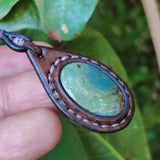 Bohemian Genuine Brown Vegetal Leather Necklace with Picasso Jasper setting-Unique Lifestyle Gift Unisex Fashion Leather Jewelry